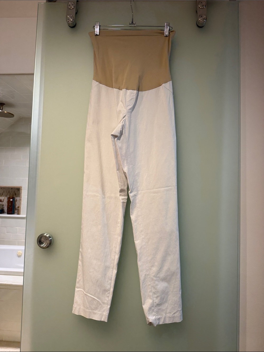 Motherhood High-Rise Two-Tone Maternity Leggings - White & Tan - Size L